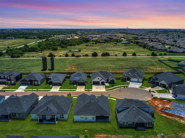 view of aerial view at dusk