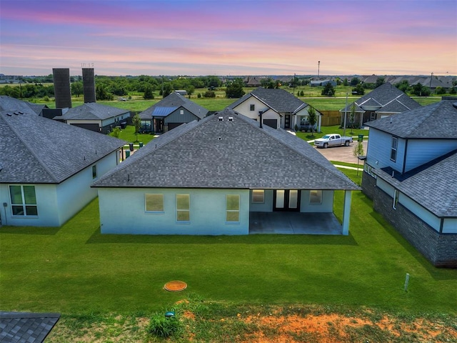 view of aerial view at dusk