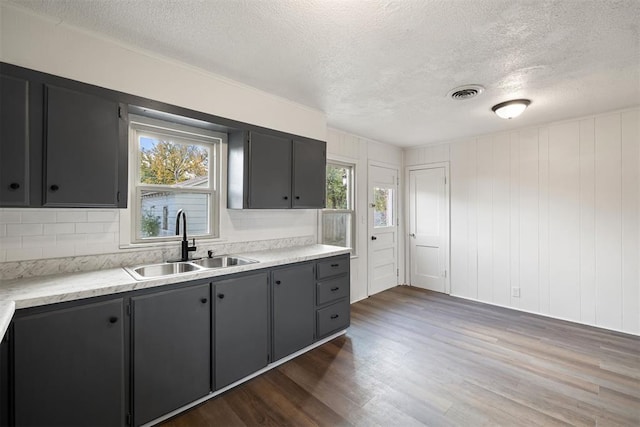 907 S Wilson Ave, El Reno, OK 73036 - kitchen featuring tasteful backsplash, a wealth of natural light, sink, and dark wood-type flooring