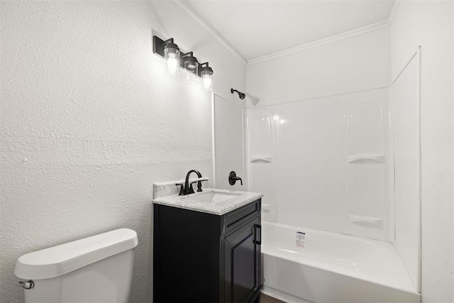 907 S Wilson Ave, El Reno, OK 73036 - full bathroom with crown molding, vanity, shower / bath combination, and toilet