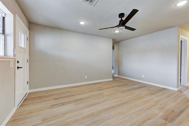 interior space featuring ceiling fan and light wood-type flooring