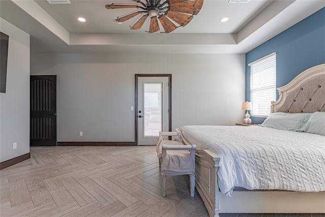 2063 County Road 1336, Blanchard, OK 73010 - bedroom featuring a tray ceiling, recessed lighting, and ceiling fan