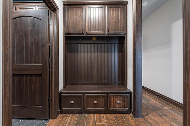 2063 County Road 1336, Blanchard, OK 73010 - mudroom featuring baseboards and dark wood-style floors