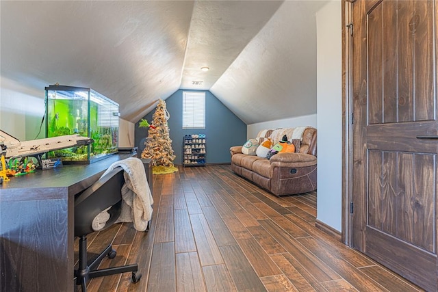 2063 County Road 1336, Blanchard, OK 73010 - game room with dark wood-type flooring and lofted ceiling