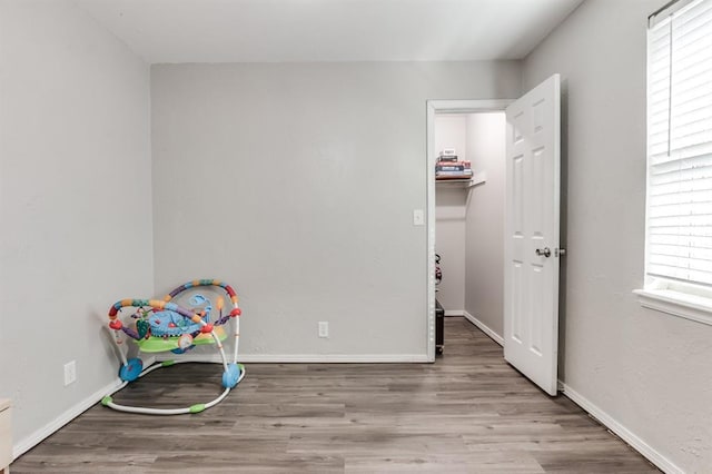 recreation room with a healthy amount of sunlight and light hardwood / wood-style floors