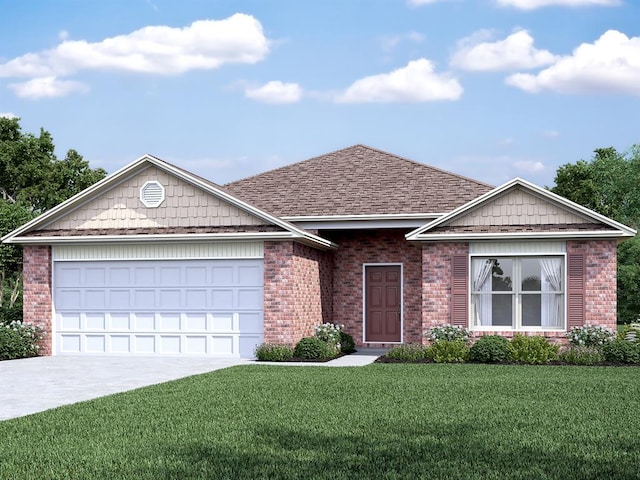 view of front of house with a garage and a front yard