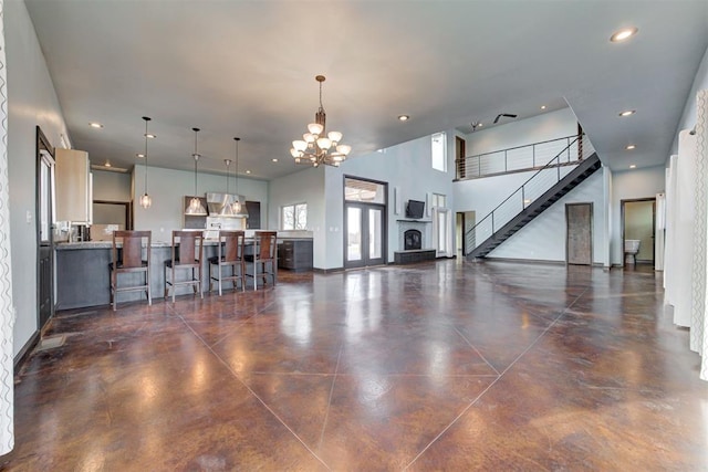 living room featuring a chandelier