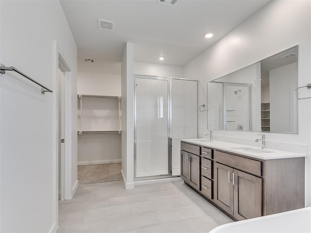 bathroom with vanity and walk in shower