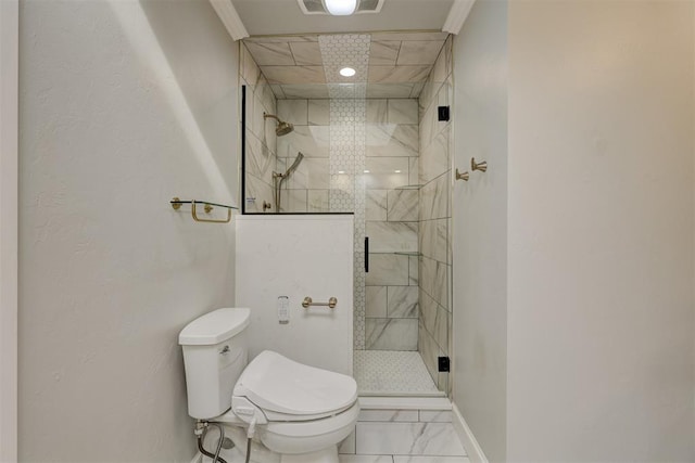 bathroom with toilet and walk in shower