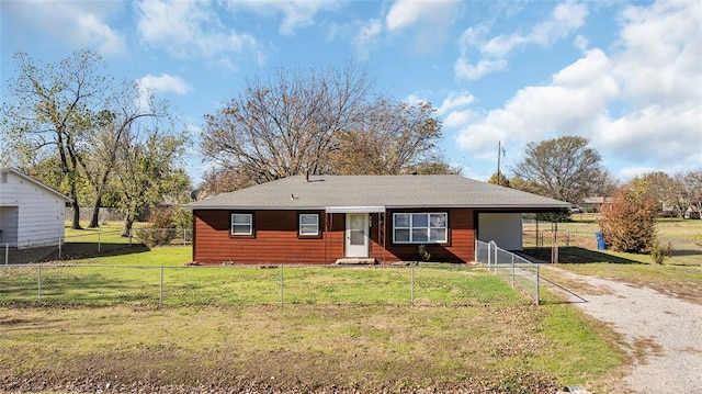 single story home with a carport and a front lawn