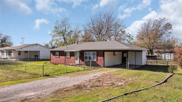 view of front of house featuring a front yard and a carport