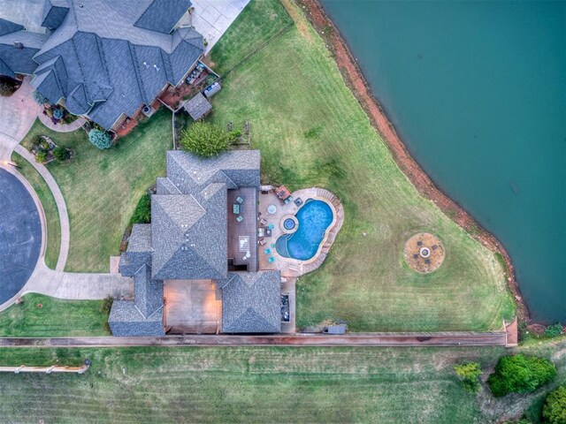aerial view with a water view