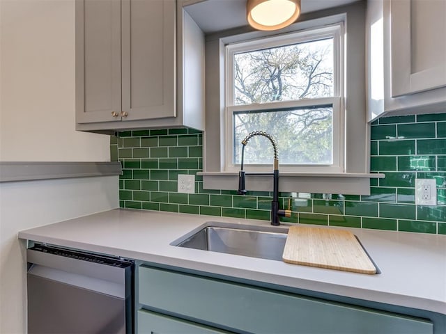 kitchen with decorative backsplash, stainless steel dishwasher, and sink