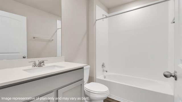 full bath featuring toilet, shower / tub combination, and vanity