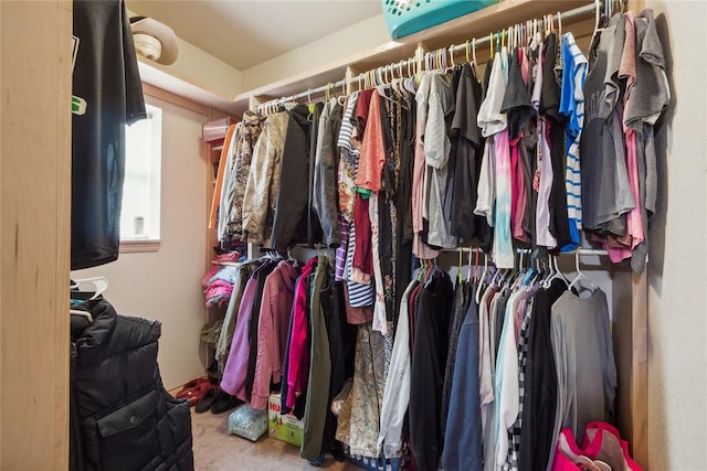 walk in closet with carpet