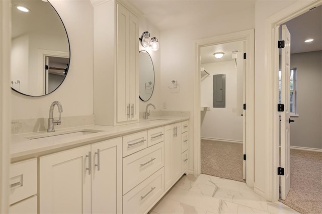 bathroom with vanity and electric panel