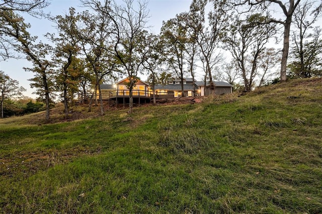 view of yard featuring a wooden deck