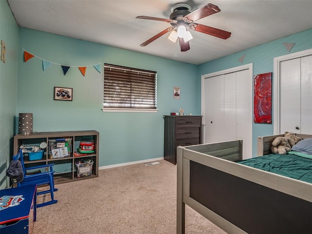 bedroom with carpet flooring and ceiling fan