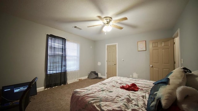 bedroom featuring ceiling fan and carpet floors