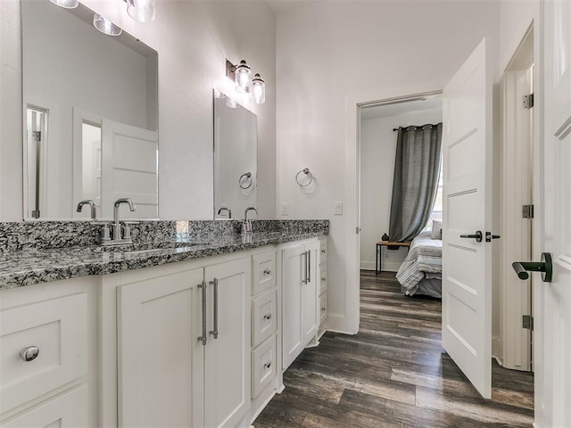 bathroom with wood-type flooring and vanity