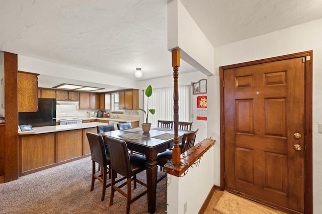 dining room featuring light colored carpet