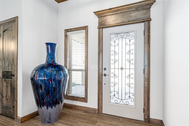 entryway with wood-type flooring