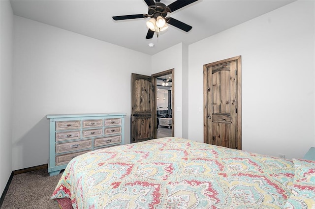 bedroom featuring carpet and ceiling fan