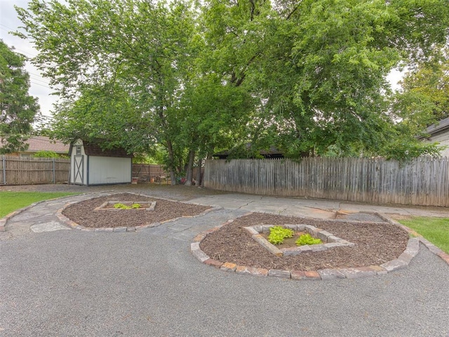 view of yard featuring a storage unit