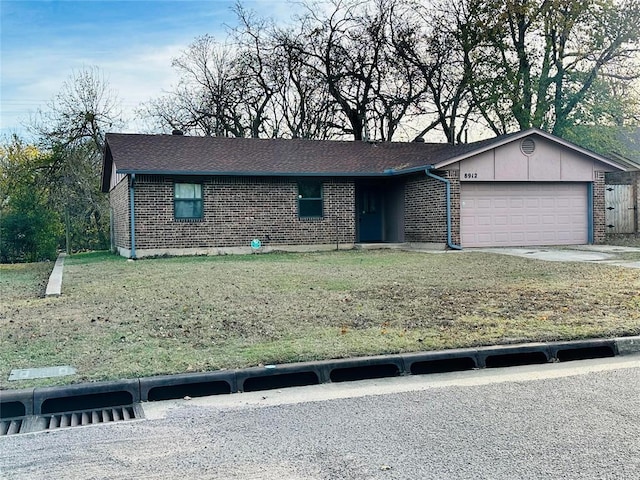 8912 Muriel Way, Spencer, OK 73084 - ranch-style home with brick siding, a garage, a shingled roof, concrete driveway, and a front yard