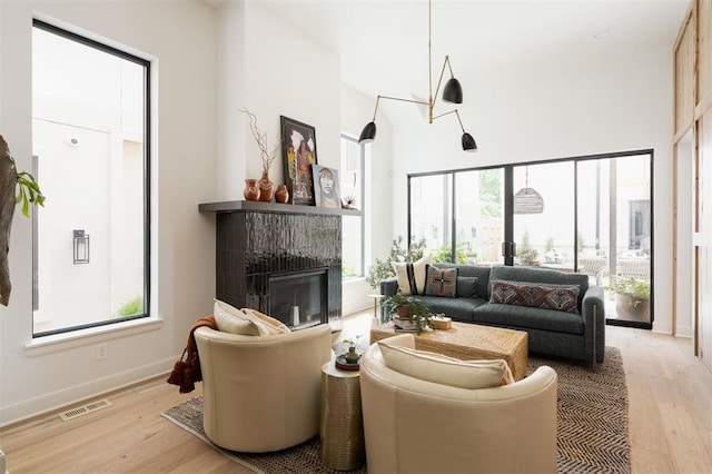 living room featuring light wood-type flooring and plenty of natural light