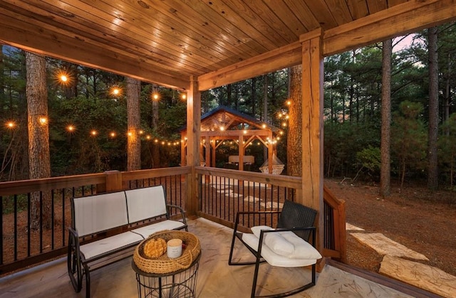 exterior space featuring wood ceiling