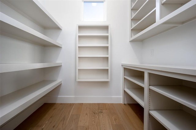 walk in closet with light wood-type flooring