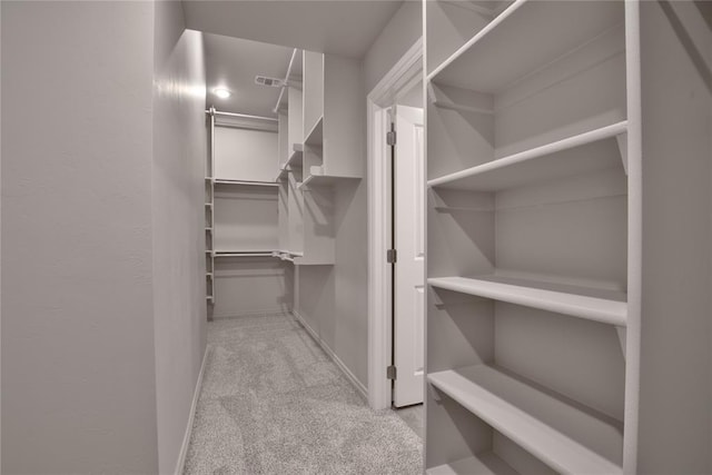 spacious closet featuring light carpet