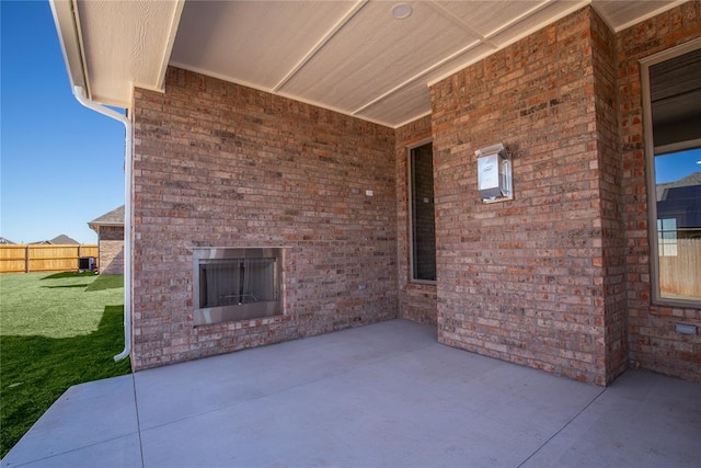 view of patio / terrace with a fireplace