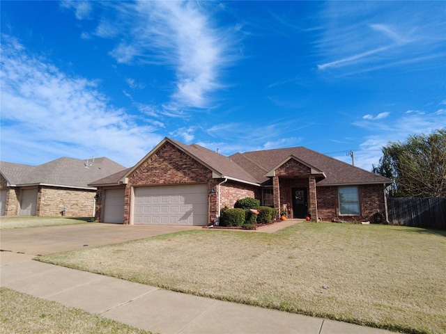 ranch-style house with a front lawn and a garage