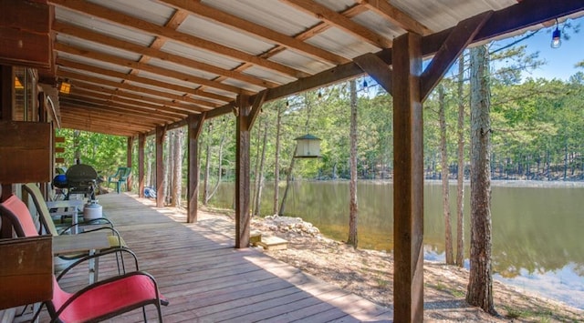 deck with a water view