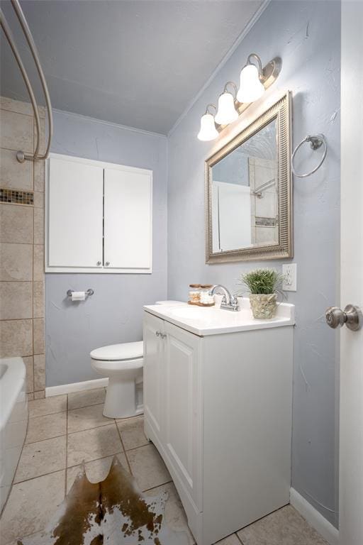 full bathroom featuring toilet, vanity, and bathing tub / shower combination