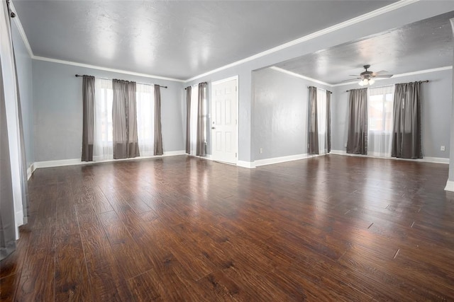 2100 Barclay Rd, Oklahoma City, OK 73120 - unfurnished living room featuring crown molding, a ceiling fan, baseboards, and wood finished floors