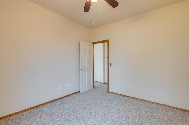 unfurnished room featuring carpet floors and ceiling fan