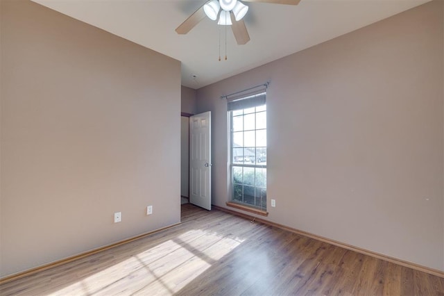 spare room featuring light hardwood / wood-style floors and ceiling fan