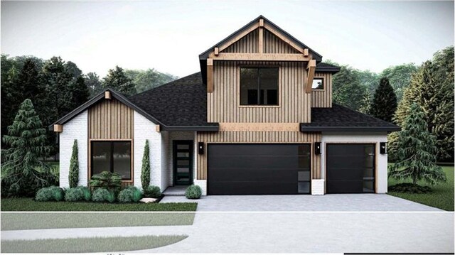 view of front of home with board and batten siding, a garage, and driveway