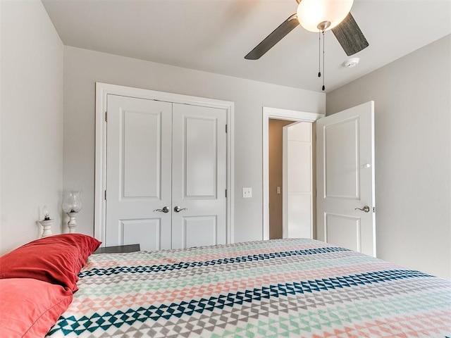 bedroom with a closet and ceiling fan