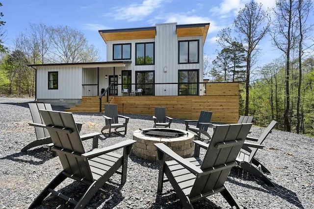 view of patio / terrace with an outdoor fire pit