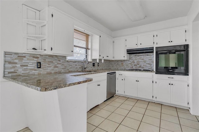 kitchen with white cabinets, sink, and black appliances