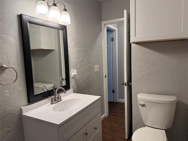 bathroom with vanity and wood-type flooring