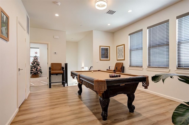 playroom featuring light hardwood / wood-style floors and billiards