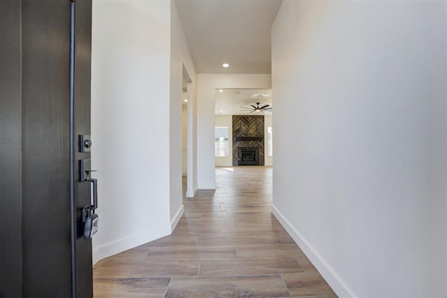 corridor featuring light wood-type flooring