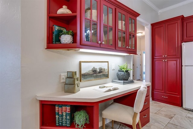 office area with ornamental molding