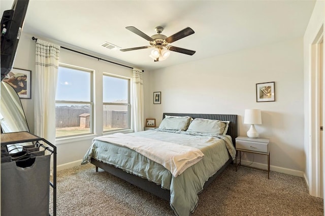 bedroom featuring carpet and ceiling fan