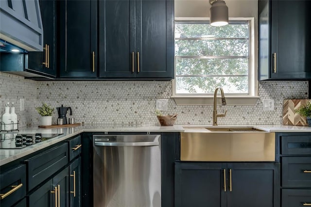 kitchen with stainless steel dishwasher, black electric stovetop, sink, and tasteful backsplash